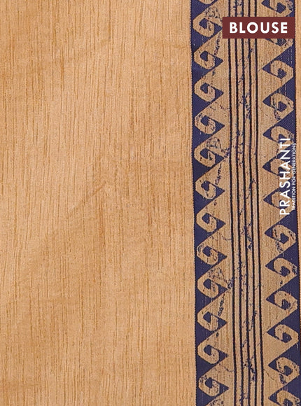 Banarasi semi matka saree sandal and navy blue with allover thread weaves and thread woven border