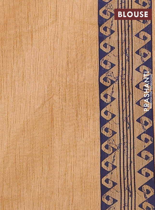 Banarasi semi matka saree sandal and navy blue with allover thread weaves and thread woven border