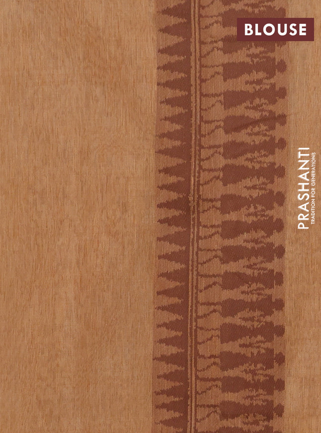 Banarasi semi matka saree dark sandal with allover warli design thread weaves in borderless style