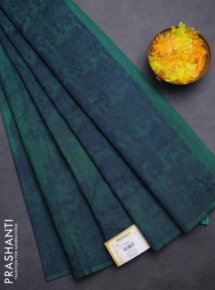 Banarasi semi matka saree teal green shade with allover thread weaves in borderless style