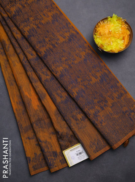 Banarasi semi matka saree mustard yellow with allover thread weaves in borderless style