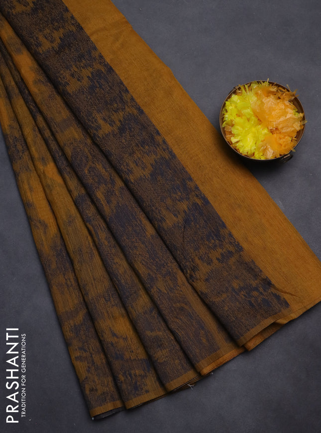 Banarasi semi matka saree mustard yellow with allover thread weaves in borderless style