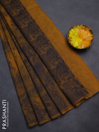 Banarasi semi matka saree mustard yellow with allover thread weaves in borderless style