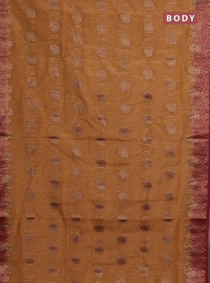 Banarasi semi matka saree sandal and maroon with thread & zari woven buttas and banarastyle border