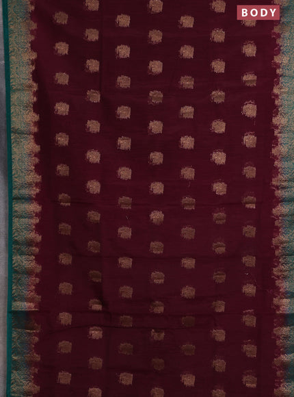 Banarasi semi matka saree wine shade and green with thread & zari woven buttas and banarastyle border