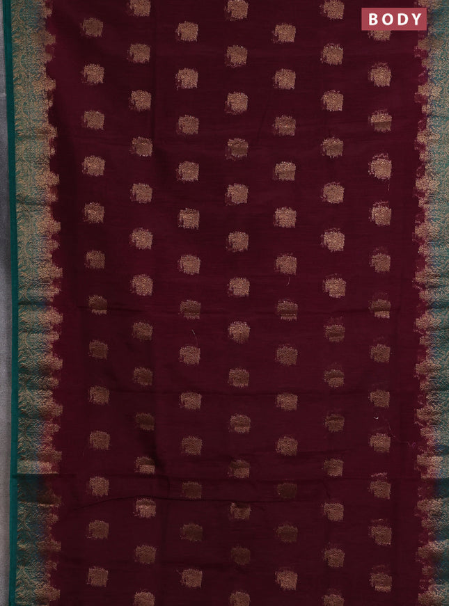 Banarasi semi matka saree wine shade and green with thread & zari woven buttas and banarastyle border