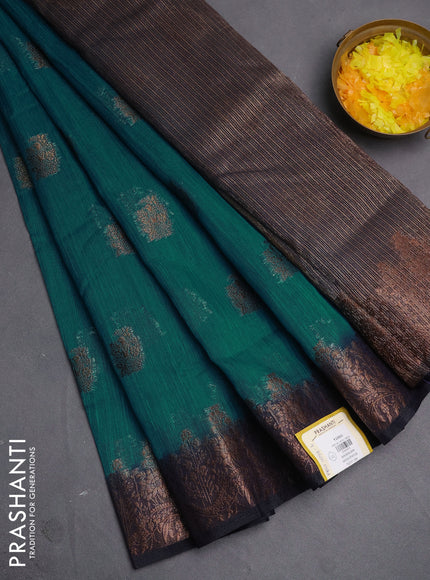 Banarasi semi matka saree teal blue shade and navy blue with thread & zari woven buttas and banarastyle border