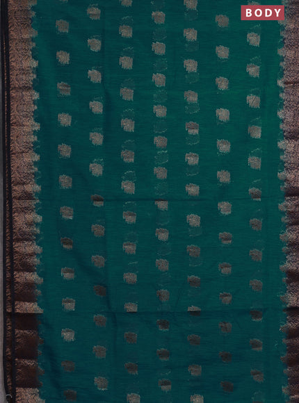 Banarasi semi matka saree teal blue shade and navy blue with thread & zari woven buttas and banarastyle border