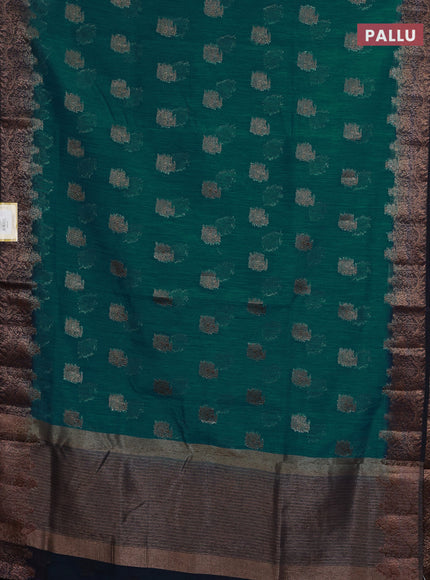 Banarasi semi matka saree teal blue shade and navy blue with thread & zari woven buttas and banarastyle border