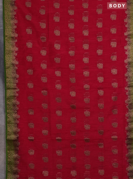 Banarasi semi matka saree pink and mehendi green with thread & zari woven buttas and banarastyle border