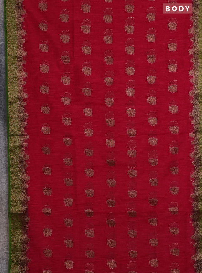 Banarasi semi matka saree pink and mehendi green with thread & zari woven buttas and banarastyle border