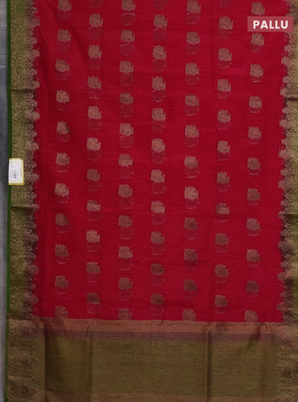 Banarasi semi matka saree pink and mehendi green with thread & zari woven buttas and banarastyle border