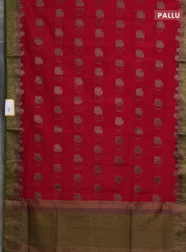 Banarasi semi matka saree pink and mehendi green with thread & zari woven buttas and banarastyle border