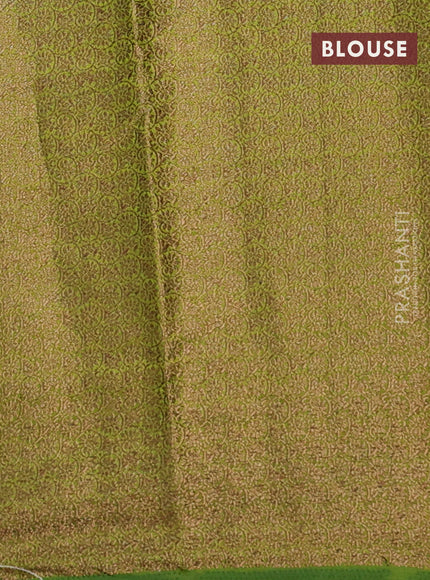 Banarasi semi matka saree pink and mehendi green with thread & zari woven buttas and banarastyle border