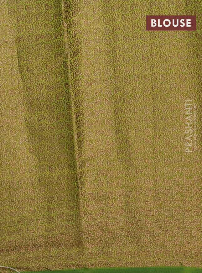 Banarasi semi matka saree pink and mehendi green with thread & zari woven buttas and banarastyle border