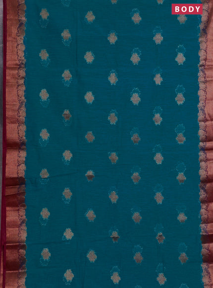Banarasi semi matka saree teal blue shade and wine shade with thread & zari woven buttas and banarastyle border