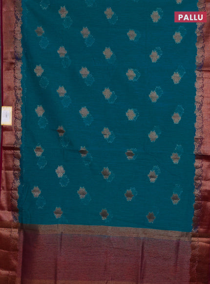 Banarasi semi matka saree teal blue shade and wine shade with thread & zari woven buttas and banarastyle border