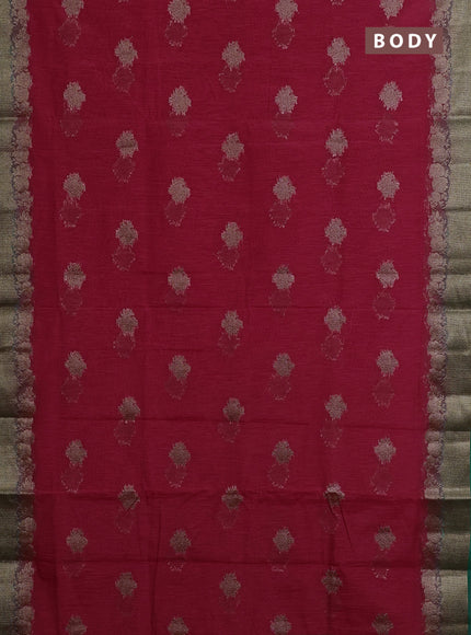 Banarasi semi matka saree red and green with thread & zari woven buttas and banarastyle border