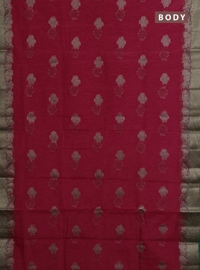 Banarasi semi matka saree red and green with thread & zari woven buttas and banarastyle border