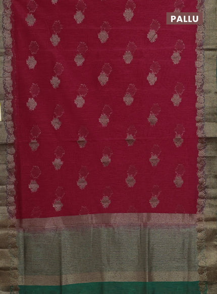 Banarasi semi matka saree red and green with thread & zari woven buttas and banarastyle border