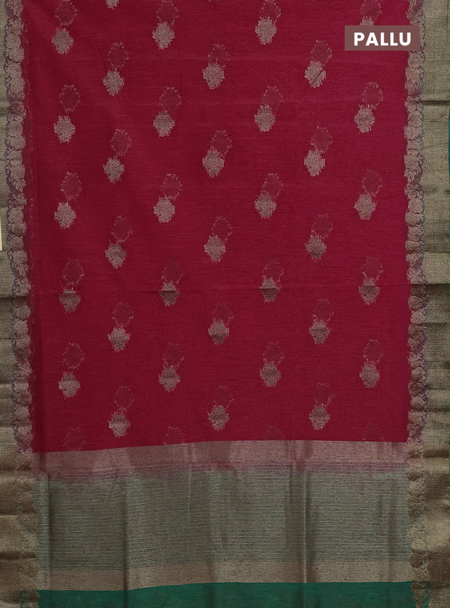 Banarasi semi matka saree red and green with thread & zari woven buttas and banarastyle border