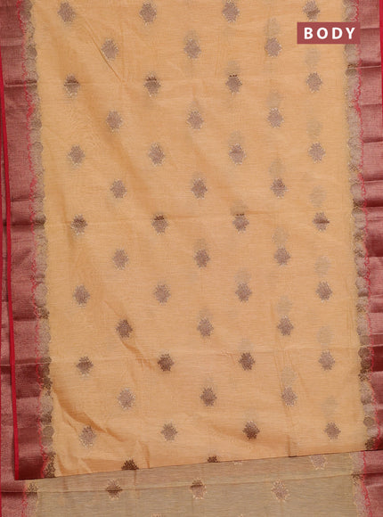 Banarasi semi matka saree sandal and red with thread & zari woven buttas and banarastyle border