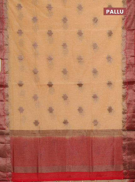 Banarasi semi matka saree sandal and red with thread & zari woven buttas and banarastyle border