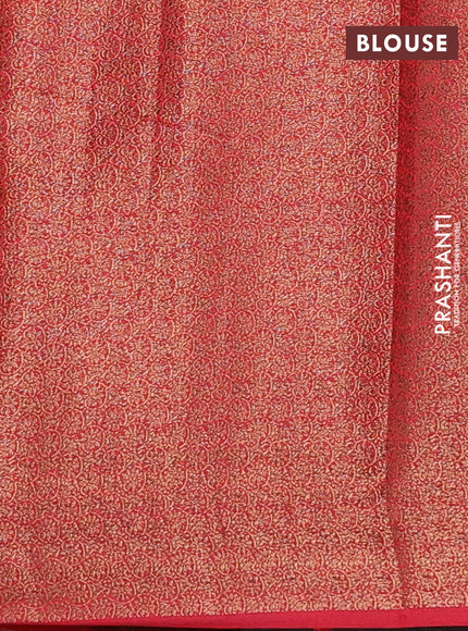 Banarasi semi matka saree sandal and red with thread & zari woven buttas and banarastyle border