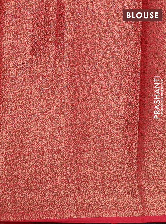 Banarasi semi matka saree sandal and red with thread & zari woven buttas and banarastyle border