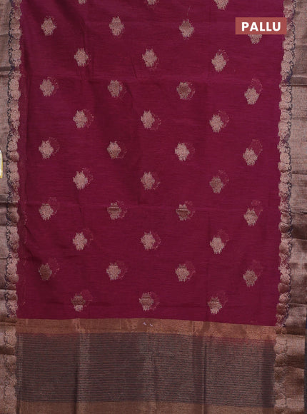 Banarasi semi matka saree wine shade and navy blue with thread & zari woven buttas and banarastyle border