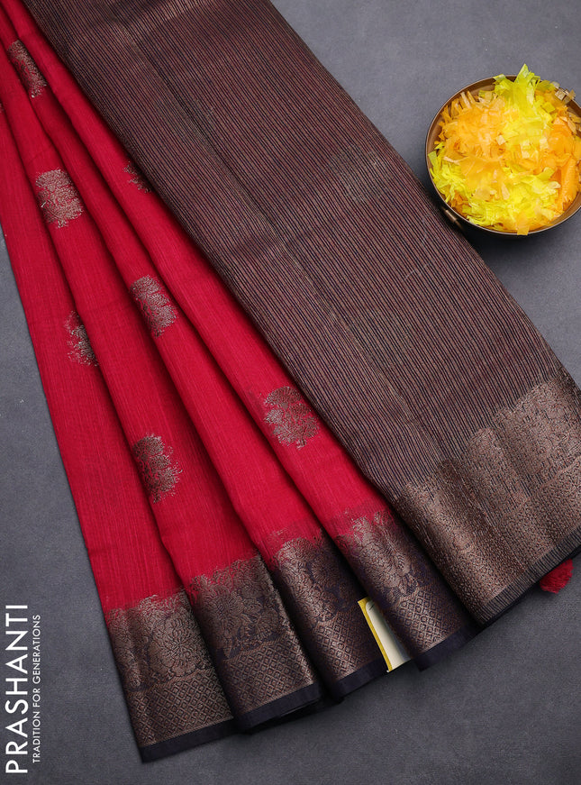 Banarasi semi matka saree pink and navy blue with thread & zari woven floral buttas and banarastyle border