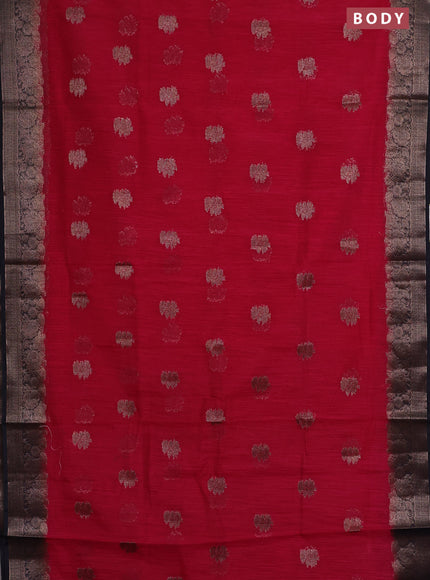 Banarasi semi matka saree pink and navy blue with thread & zari woven floral buttas and banarastyle border