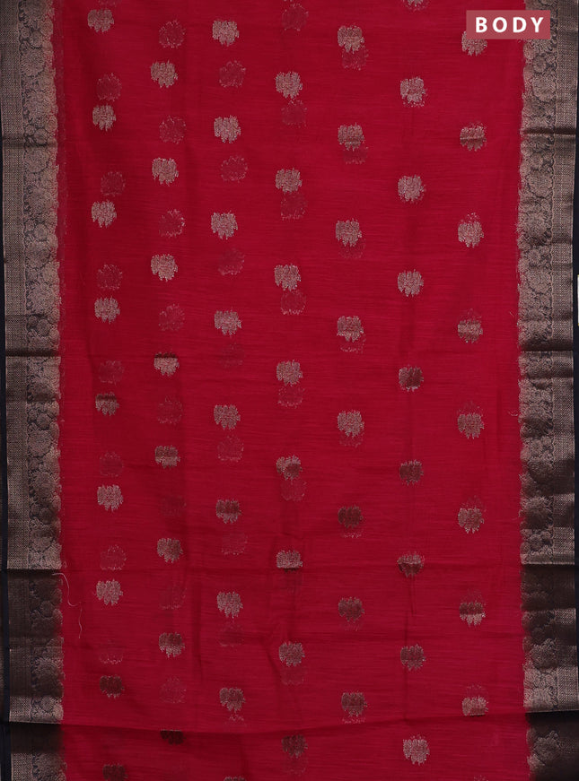 Banarasi semi matka saree pink and navy blue with thread & zari woven floral buttas and banarastyle border