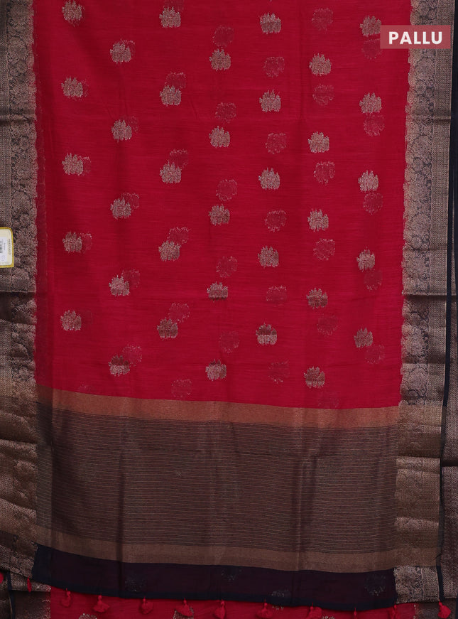 Banarasi semi matka saree pink and navy blue with thread & zari woven floral buttas and banarastyle border