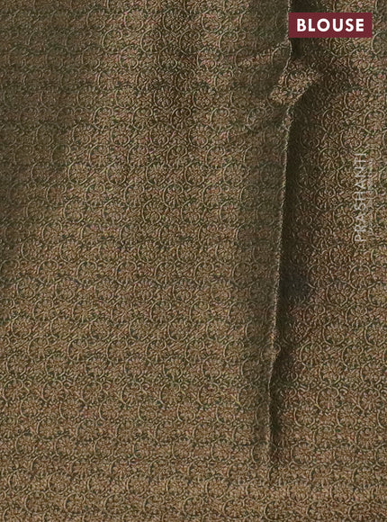 Banarasi semi matka saree mustard yellow and green with thread & zari woven floral buttas and banarastyle border