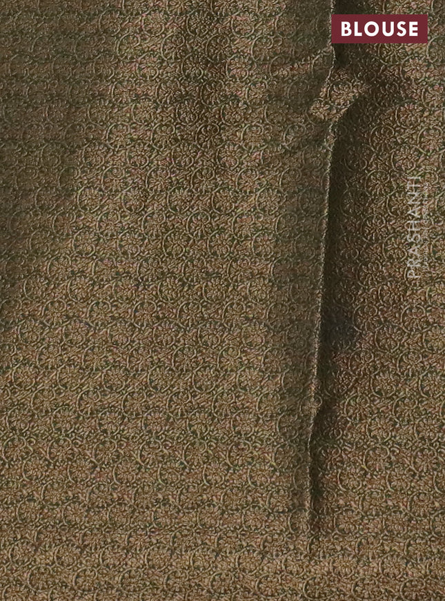 Banarasi semi matka saree mustard yellow and green with thread & zari woven floral buttas and banarastyle border