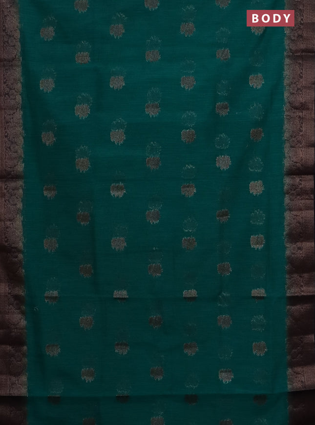 Banarasi semi matka saree teal green and navy blue with thread & zari woven floral buttas and banarastyle border