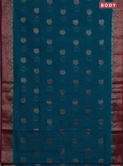 Banarasi semi matka saree teal blue shade and wine shade with thread & zari woven floral buttas and banarastyle border