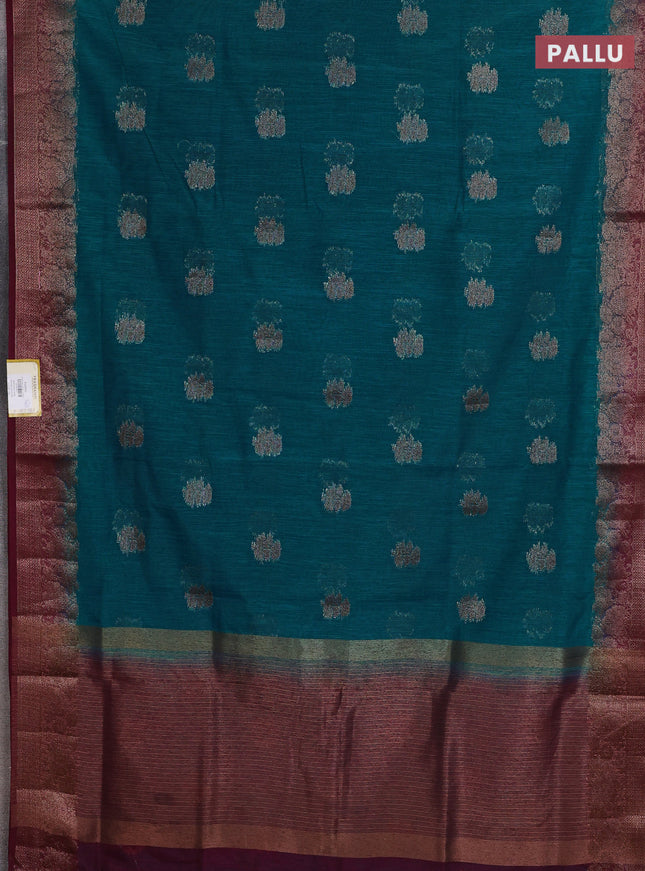 Banarasi semi matka saree teal blue shade and wine shade with thread & zari woven floral buttas and banarastyle border