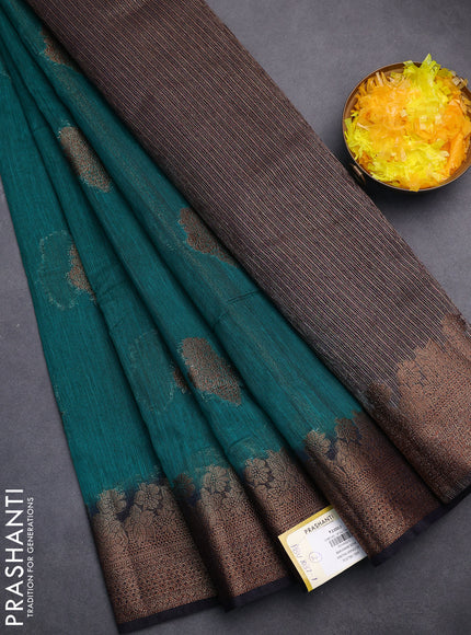Banarasi semi matka saree teal green and navy blue with thread & zari woven floral buttas and banarastyle border