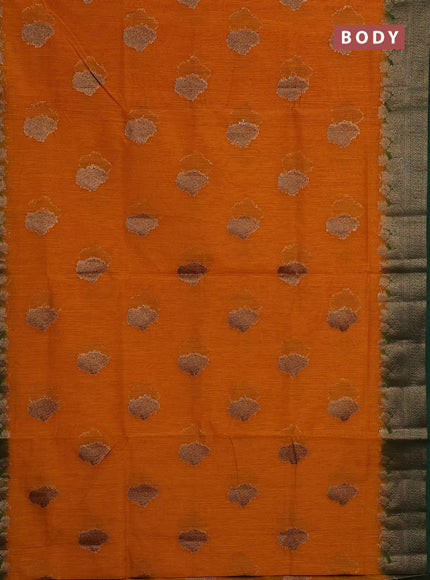 Banarasi semi matka saree mustard yellow and green with thread & zari woven floral buttas and banarastyle border