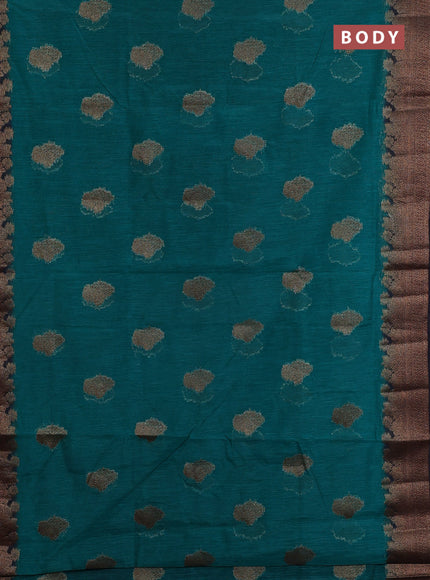 Banarasi semi matka saree teal green and navy blue with thread & zari woven floral buttas and banarastyle border