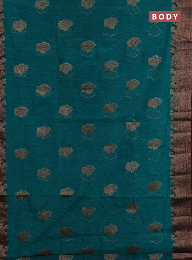 Banarasi semi matka saree teal green and navy blue with thread & zari woven floral buttas and banarastyle border