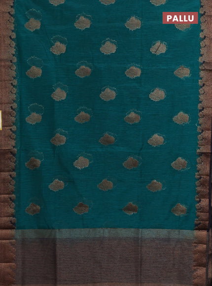 Banarasi semi matka saree teal green and navy blue with thread & zari woven floral buttas and banarastyle border