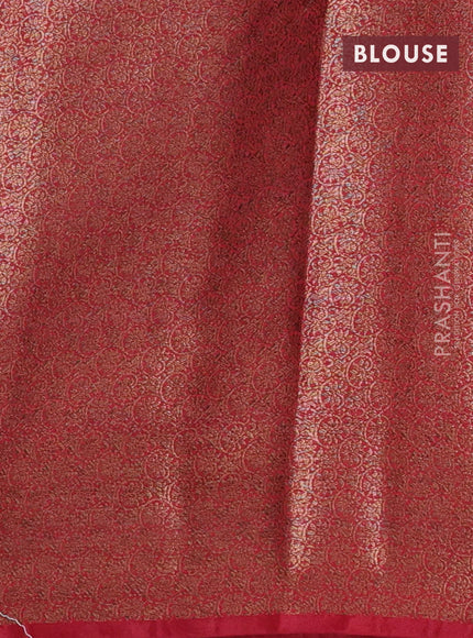 Banarasi semi matka saree military green and maroon with thread & zari woven floral buttas and banarastyle border