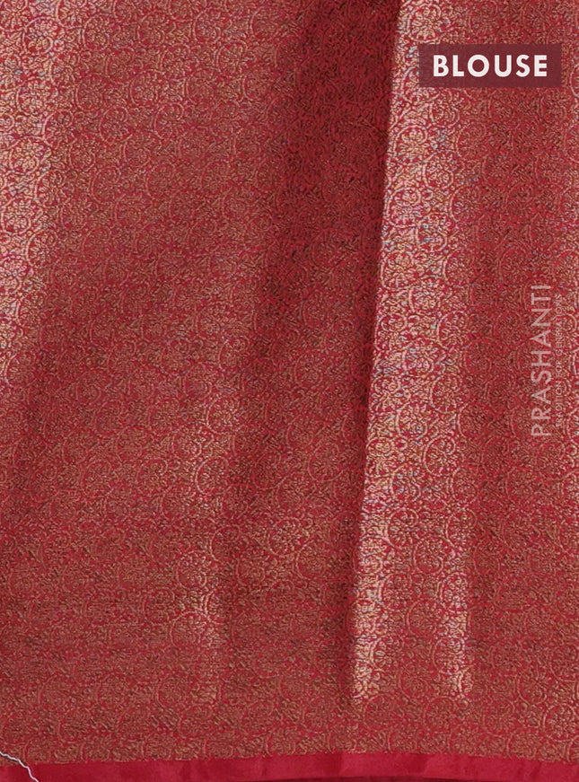 Banarasi semi matka saree military green and maroon with thread & zari woven floral buttas and banarastyle border