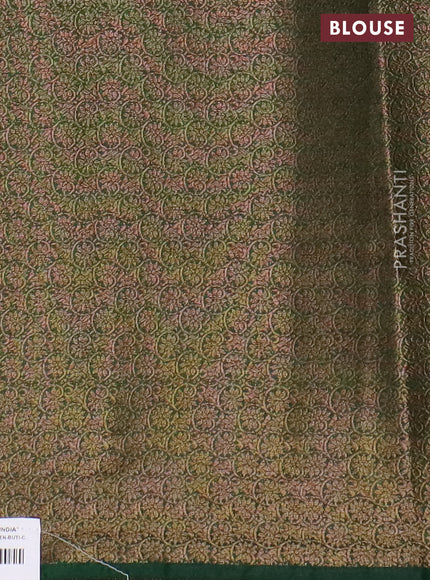 Banarasi semi matka saree mustard yellow and green with thread & zari woven buttas and banarastyle border