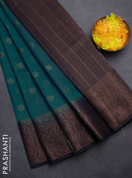 Banarasi semi matka saree teal blue shade and navy blue with thread & zari woven buttas and banarastyle border