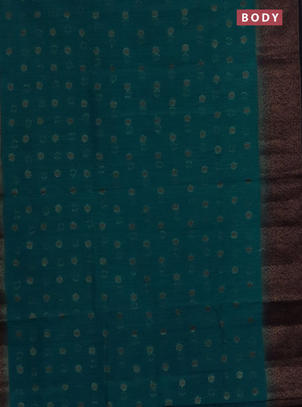 Banarasi semi matka saree teal blue shade and navy blue with thread & zari woven buttas and banarastyle border