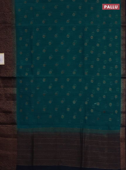 Banarasi semi matka saree teal blue shade and navy blue with thread & zari woven buttas and banarastyle border